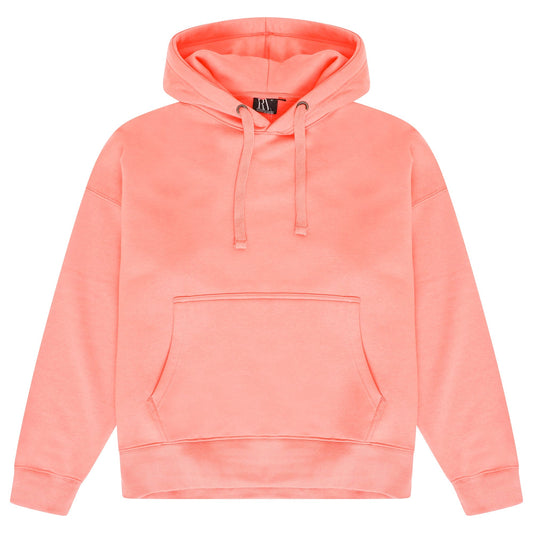 Front flat lay of men’s coral 365 Oversized Hoodie with adjustable drawstring hood – 365 Collection – oversized fit.