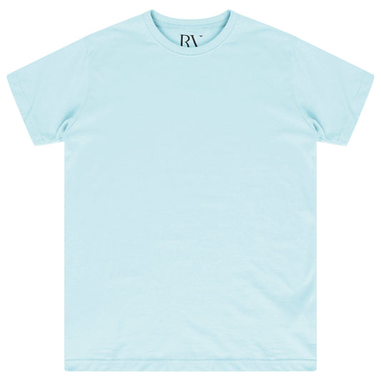 Front view of men's turquoise oversized T-shirt from 365 Collection, laid flat.