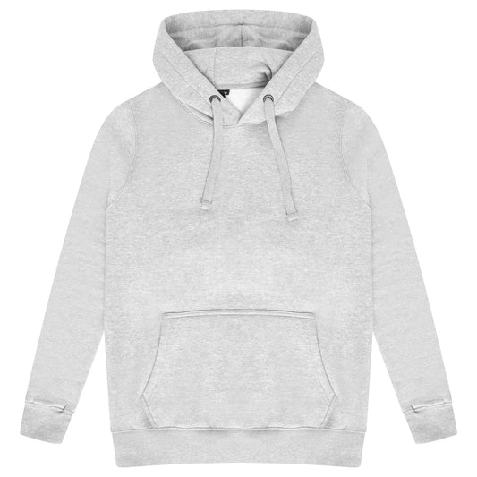 Men’s grey regular hoodie - front view of 365 Regular Hoodie with drawstring hood and kangaroo pocket.