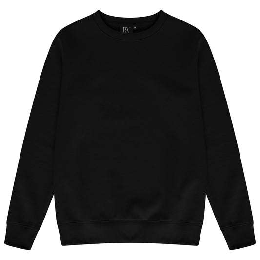 Front flat lay of men’s black 365 Regular Sweatshirt with ribbed crewneck and cuffs – regular fit, 365 Collection.