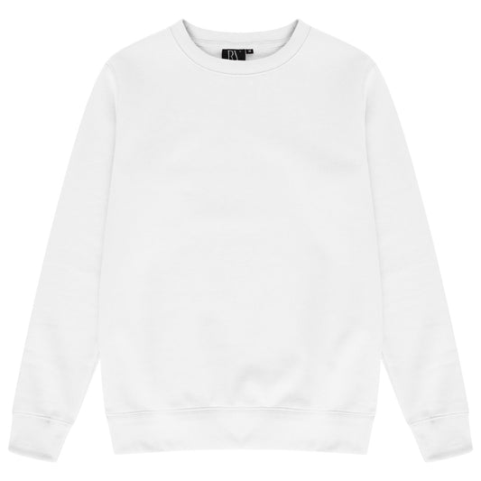 Front flat lay of men’s white oversized sweatshirt – 365 Collection.