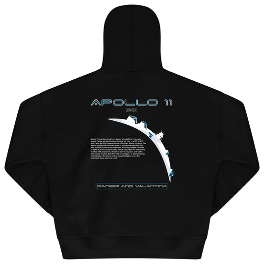 Back flat lay of men’s black Apollo 11 Oversized Hoodie featuring bold Apollo 11 mission graphic and lunar details – oversized fit.