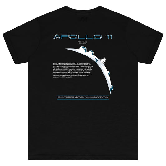 Back flat lay of men’s black Apollo 11 Oversized T-shirt featuring bold Apollo 11 mission graphic and lunar details – oversized fit.
