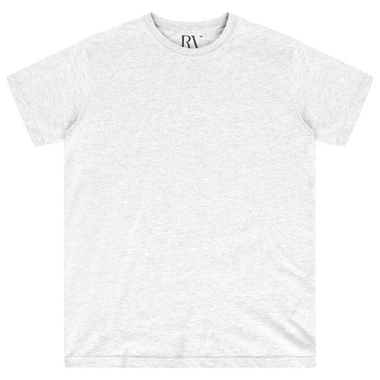 Basic grey cotton t-shirt for women, laid flat, round neckline visible.