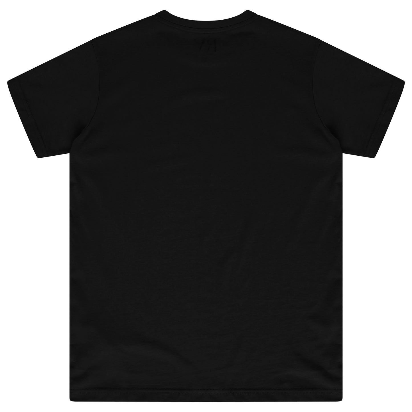 Laid-flat black oversized T-shirt showing a plain back, round neckline, short sleeves, and roomy silhouette.
