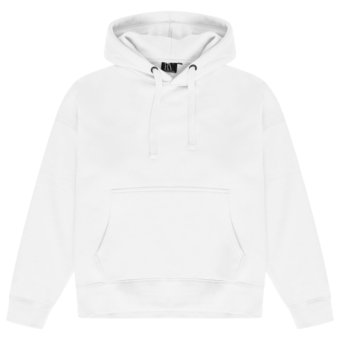 White hoodie featuring a large, detailed Medusa graphic across the back, showing long sleeves and an oversized fit silhouette.