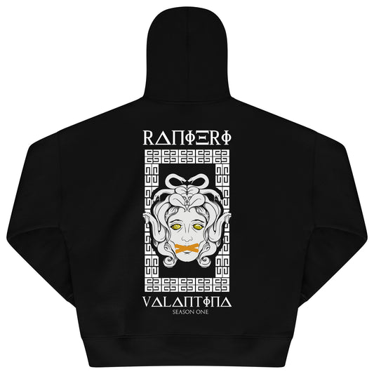 Back flat lay of men’s black Medusa Season One Oversized Hoodie featuring bold Medusa graphic – oversized fit.