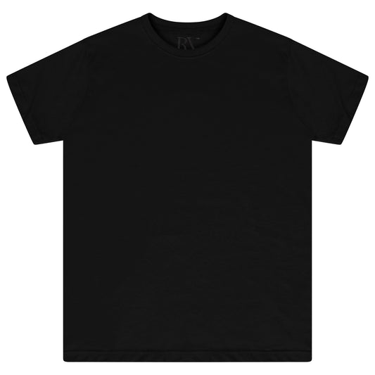 Oversized black cotton t-shirt for women laid flat, featuring a round neckline and short sleeves.