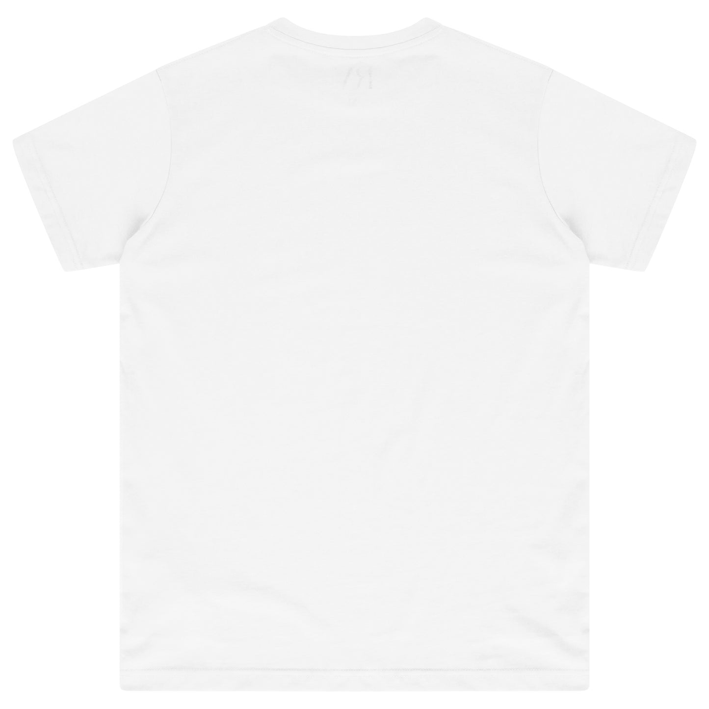 Back flat lay of men’s white R&V Rose T-shirt – regular fit.