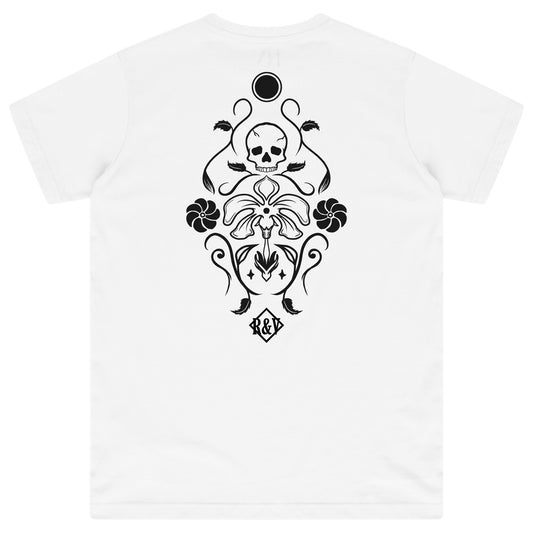 White oversized T-shirt showing a plain front with classic round neckline and short sleeves.