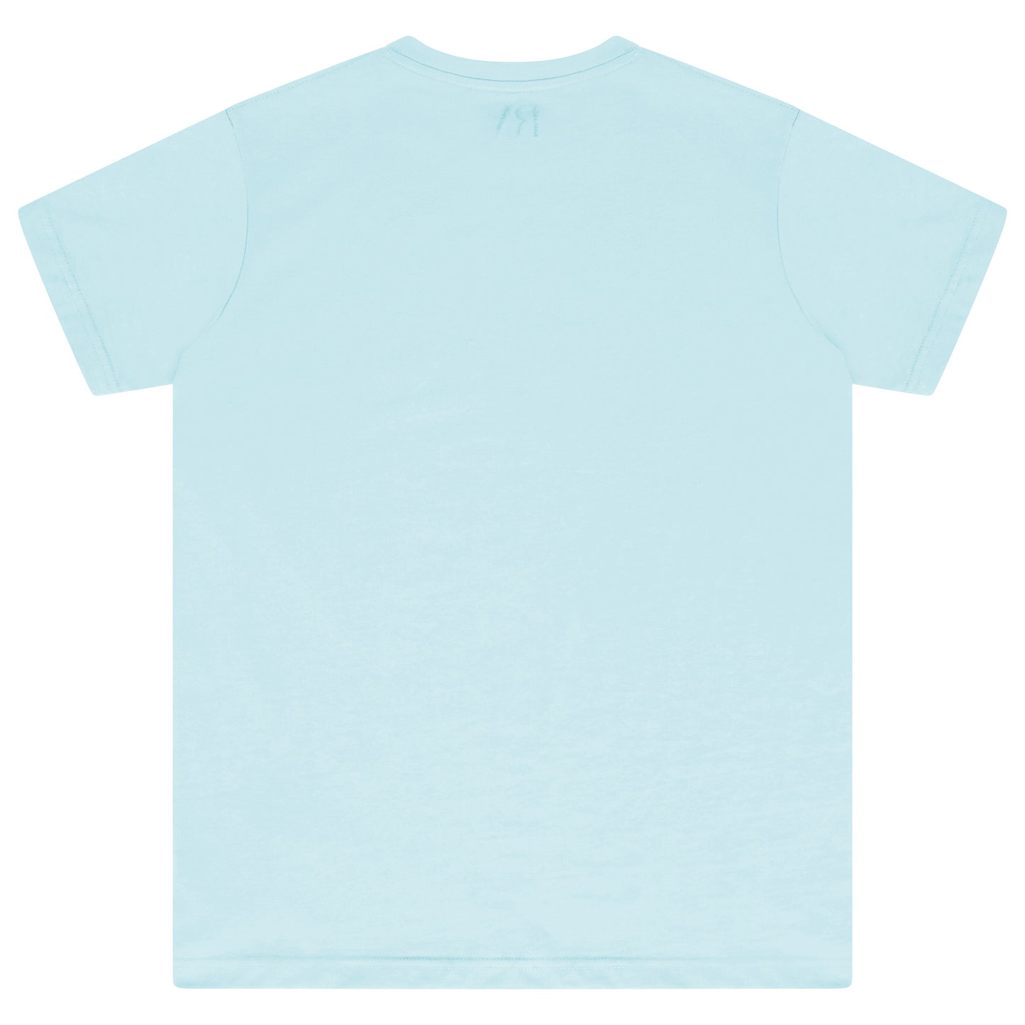 Laid-flat turquoise t-shirt showing the plain back, short sleeves, and relaxed oversized fit.