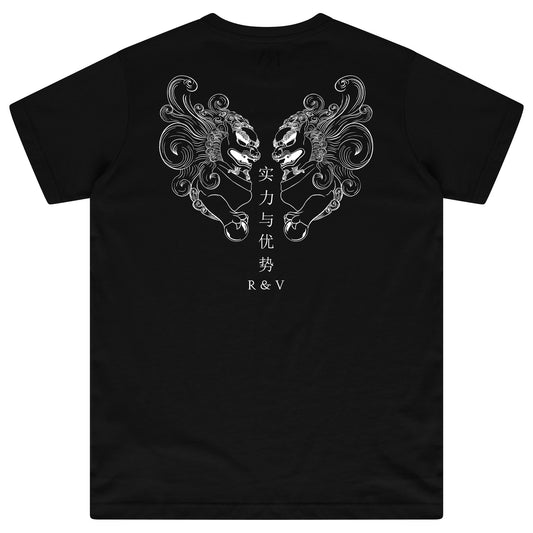Black Twin Lion Oversized T-Shirt showing a plain front, classic crew neckline, and short sleeves.