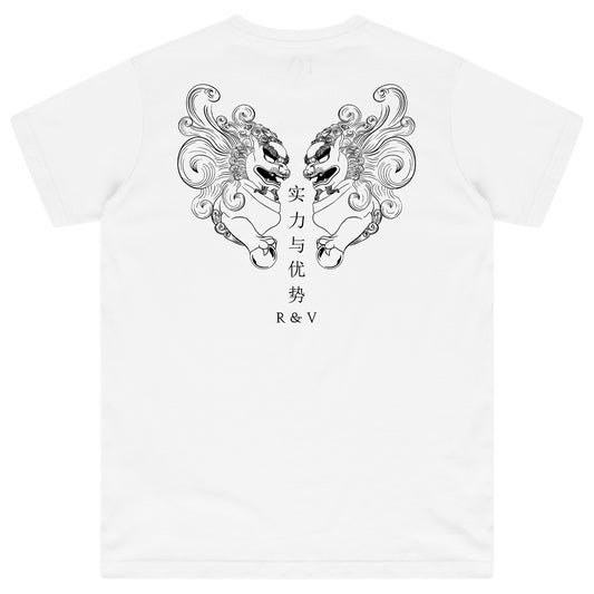White Twin Lion Oversized T-Shirt showing a plain front with classic crew neckline and short sleeves.