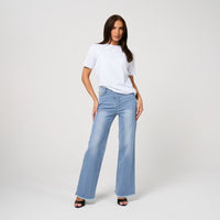 Womens Mid Rise Wide Leg Denim Jean