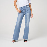 Womens Mid Rise Wide Leg Denim Jean
