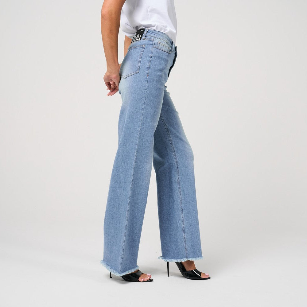 Womens Mid Rise Wide Leg Denim Jean