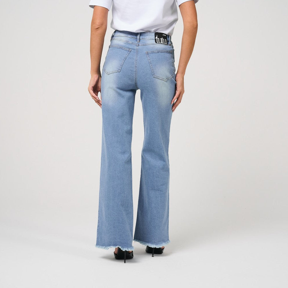 Womens Mid Rise Wide Leg Denim Jean