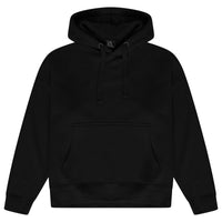 Front flat lay of men’s black 365 Oversized Hoodie with adjustable drawstring hood and kangaroo pocket – oversized fit, 365 Collection.