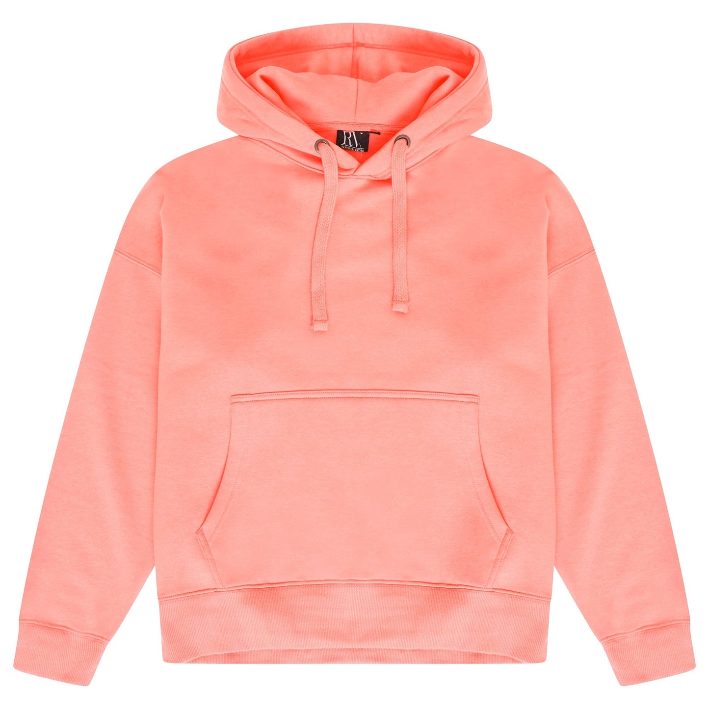 Front flat lay of men’s coral 365 Oversized Hoodie with adjustable drawstring hood – 365 Collection – oversized fit.