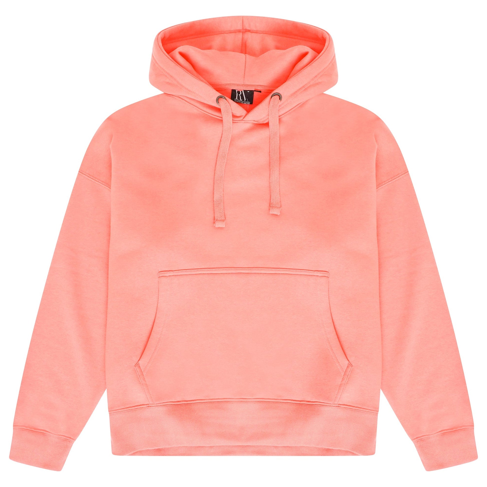 Front flat lay of men’s coral 365 Oversized Hoodie with adjustable drawstring hood – 365 Collection – oversized fit.