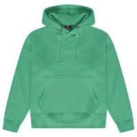 Front flat lay of men’s green oversized hoodie with drawstring – 365 Collection.