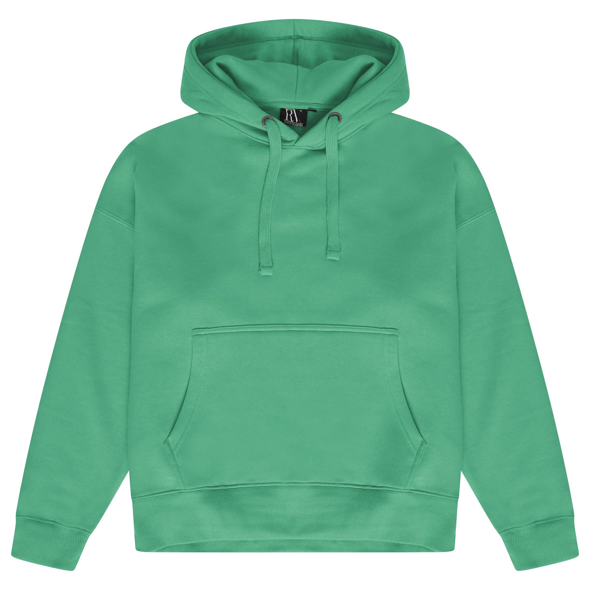 Front flat lay of men’s green oversized hoodie with drawstring – 365 Collection.