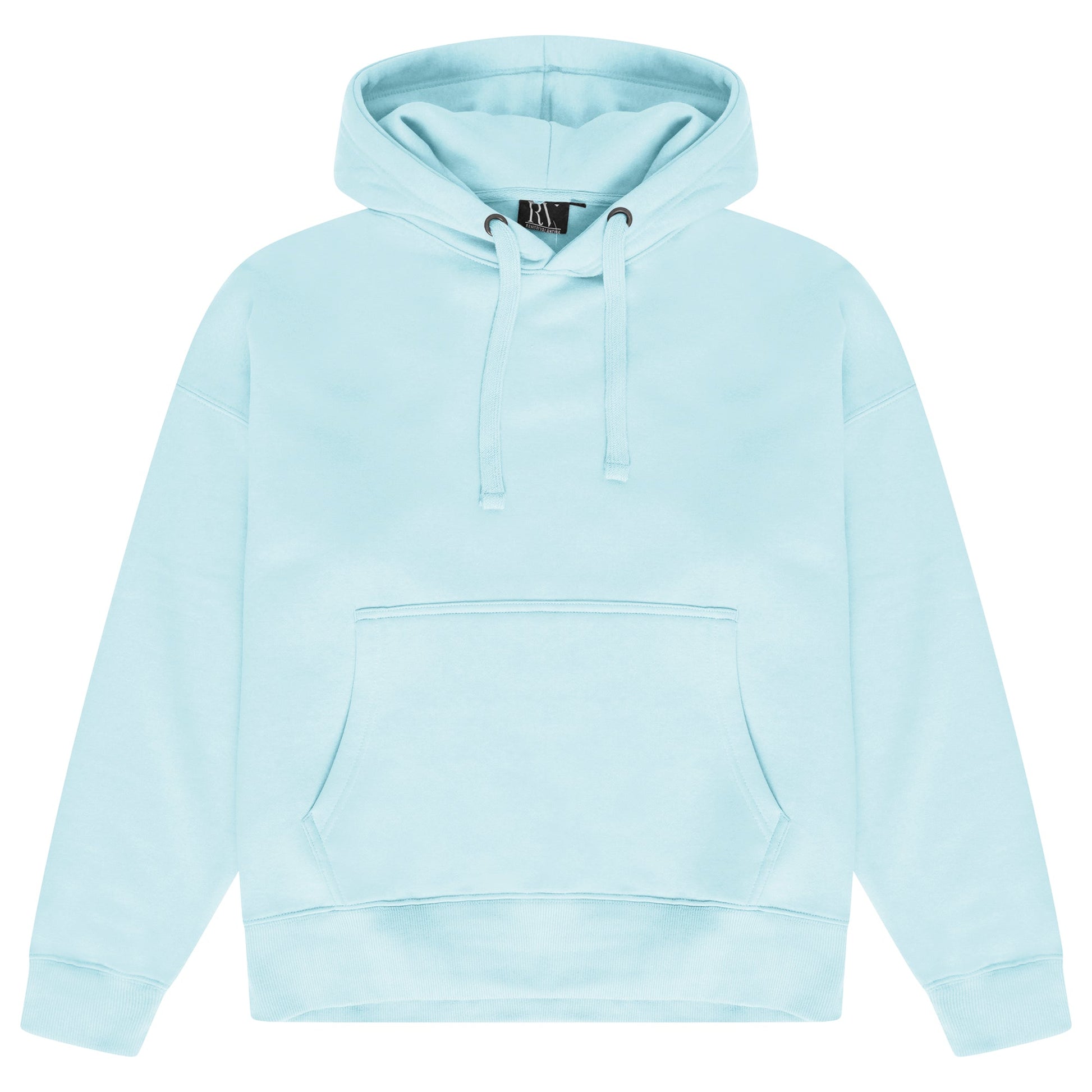 365 Collection with front flat lay of men’s turquoise oversized hoodie.