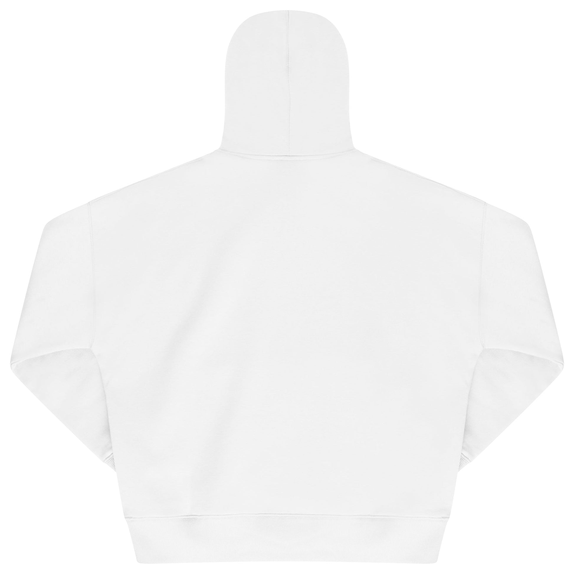 Back view of men's white oversized hoodie from 365 Collection, flat display.