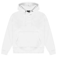Front view of men's white oversized hoodie from 365 Collection, flat lay.