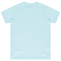 Back view of turquoise oversized men's T-shirt from 365 Collection, flat lay display.