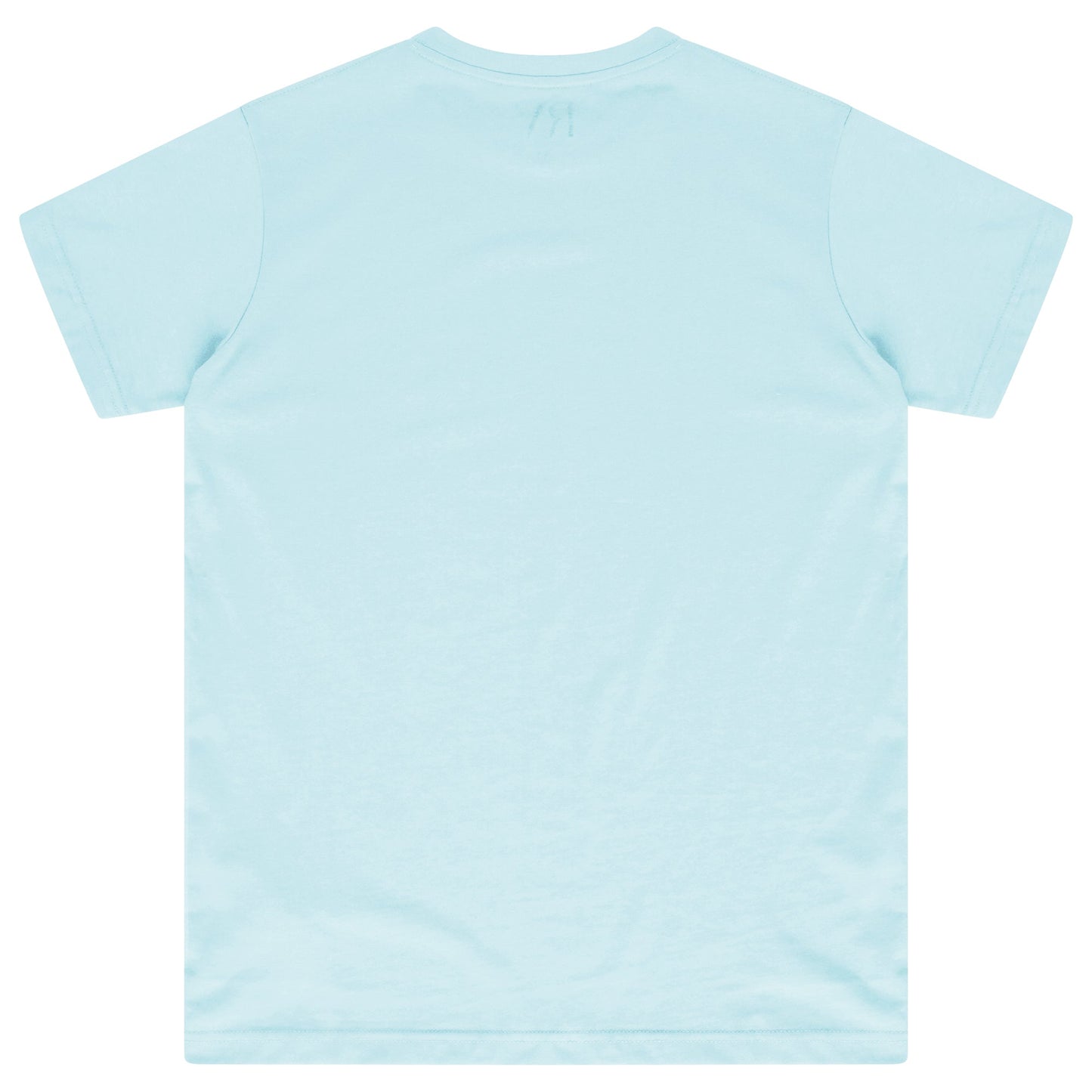 Back view of turquoise oversized men's T-shirt from 365 Collection, flat lay display.