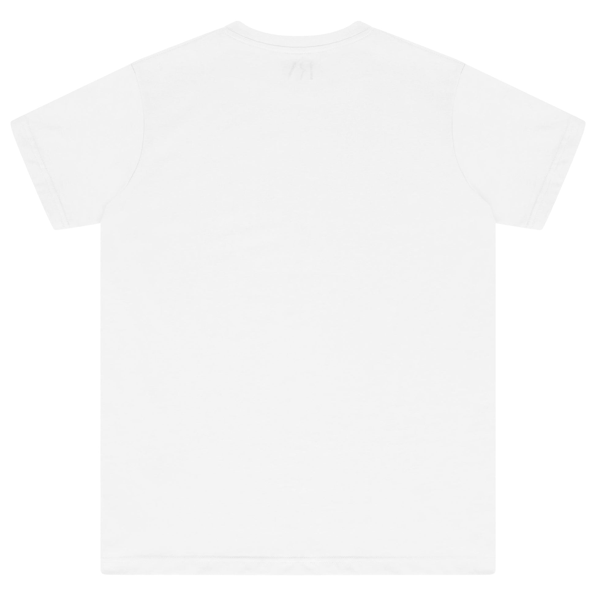 Back view of men's white oversized T-shirt from 365 Collection, flat display.