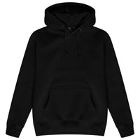 Front flat lay of men’s black 365 Regular Hoodie with drawstring hood and kangaroo pocket – regular fit, 365 Collection. 