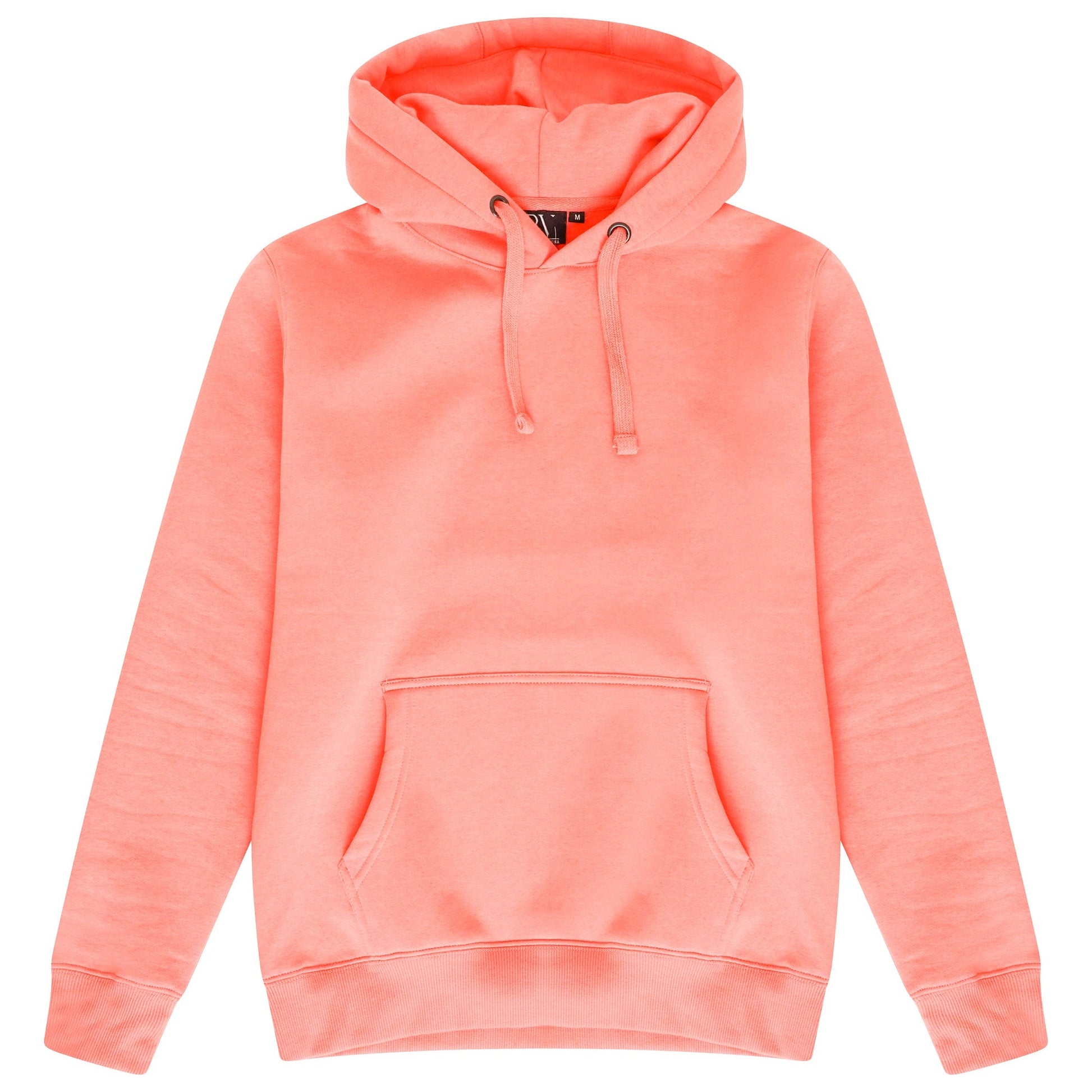 Front flat lay of men’s coral 365 Regular Hoodie with drawstring hood and kangaroo pocket – regular fit, 365 Collection. 