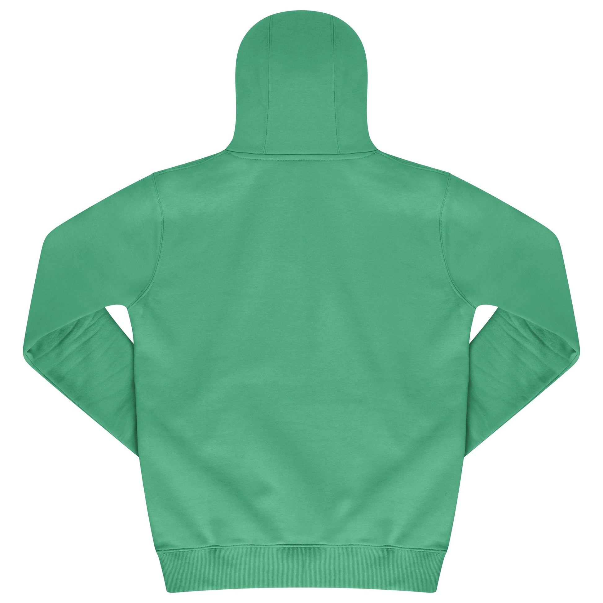 Back flat lay of men’s green regular fit hoodie, showcasing ribbed hem and cuffs - 365 Collection.