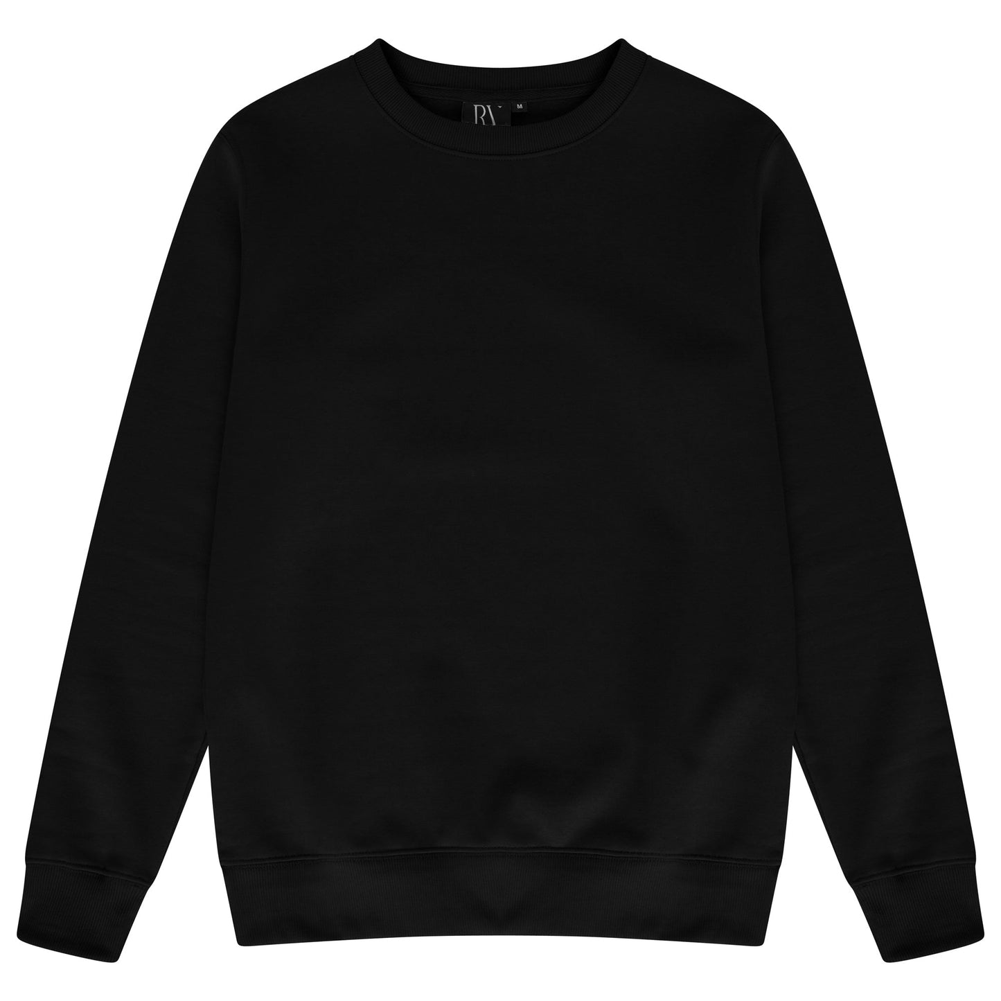 Front flat lay of men’s black 365 Regular Sweatshirt with ribbed crewneck and cuffs – regular fit, 365 Collection.
