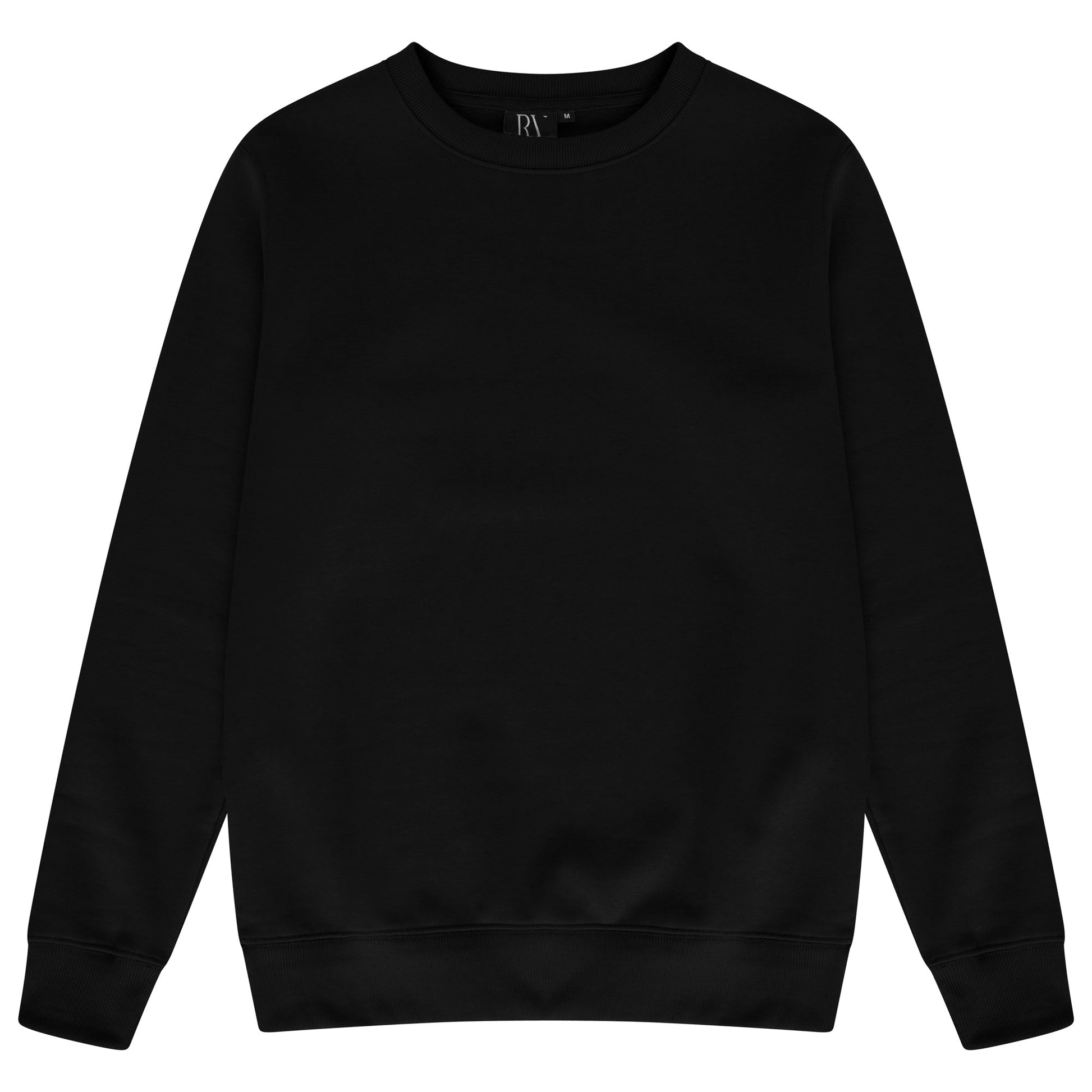 Front flat lay of men’s black 365 Regular Sweatshirt with ribbed crewneck and cuffs – regular fit, 365 Collection.