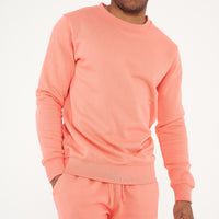 Male model standing in coral 365 Regular Sweatshirt and sweatpants, hands relaxed – 365 Collection – regular fit.