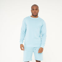 Full-body front view of model wearing turquoise regular-fit sweatshirt - 365 Collection.