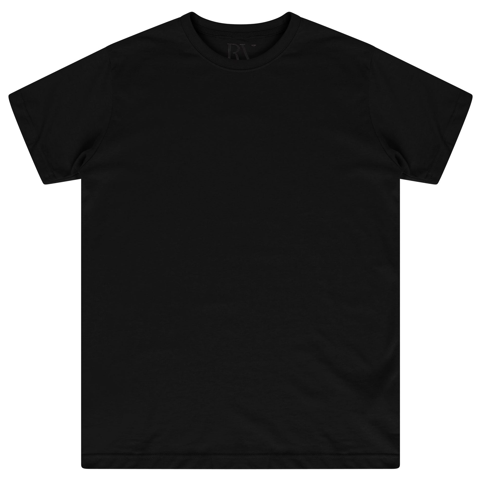 Front flat lay of men’s black 365 Regular T-shirt with ribbed crewneck – regular fit, 365 Collection.