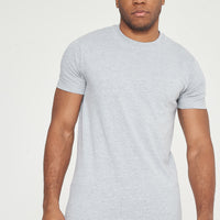Upper body view of model in grey regular-fit T-shirt - 365 Collection.