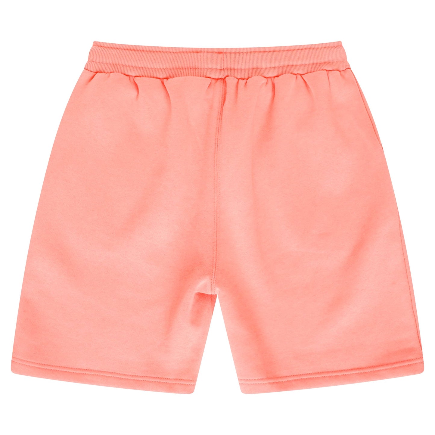 Back flat lay of men’s coral 365 fleece shorts – relaxed fit, 365 Collection. 