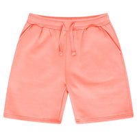 Front flat lay of men’s coral 365 fleece shorts with drawstring waistband – relaxed fit, 365 Collection.