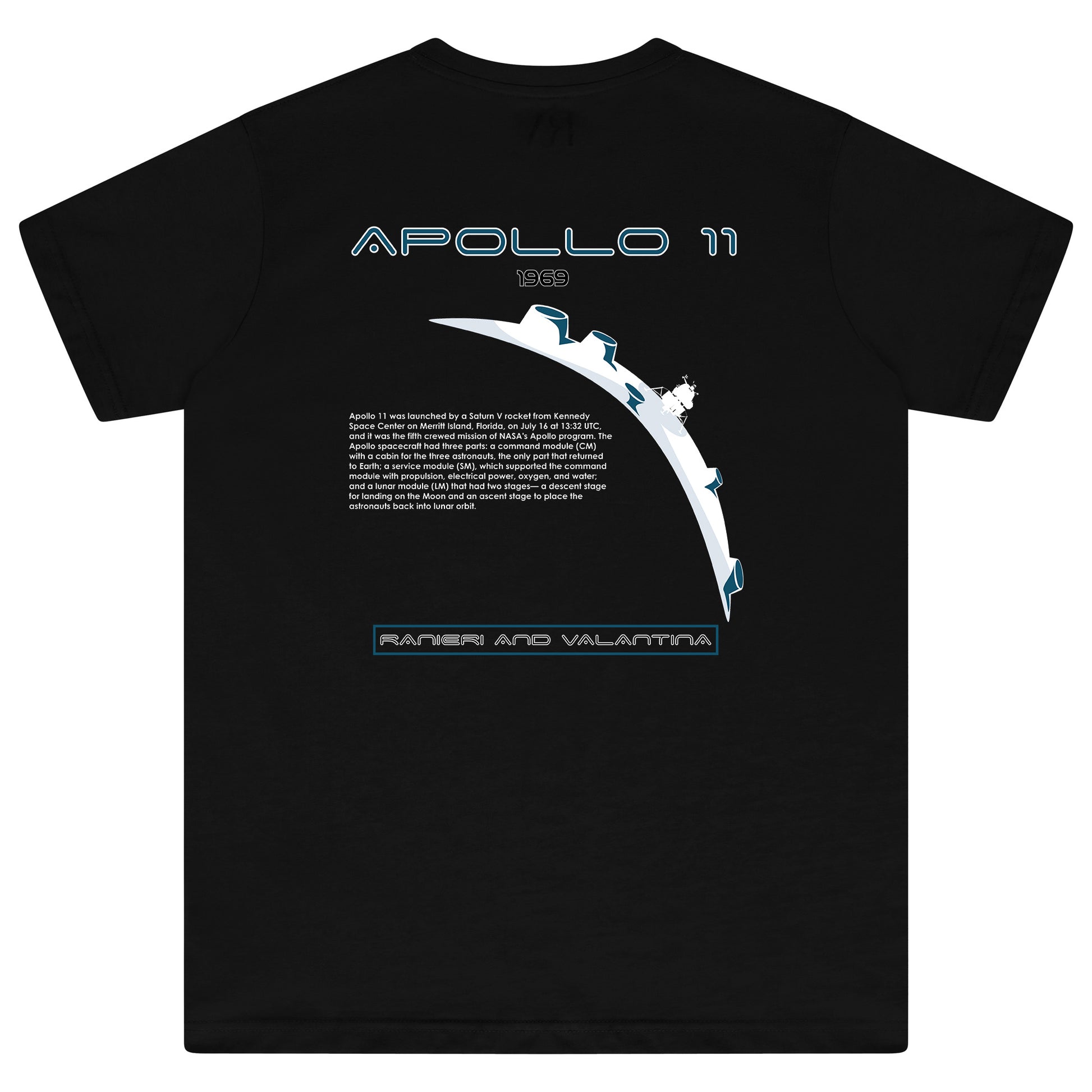 Back flat lay of men’s black Apollo 11 Oversized T-shirt featuring bold Apollo 11 mission graphic and lunar details – oversized fit.
