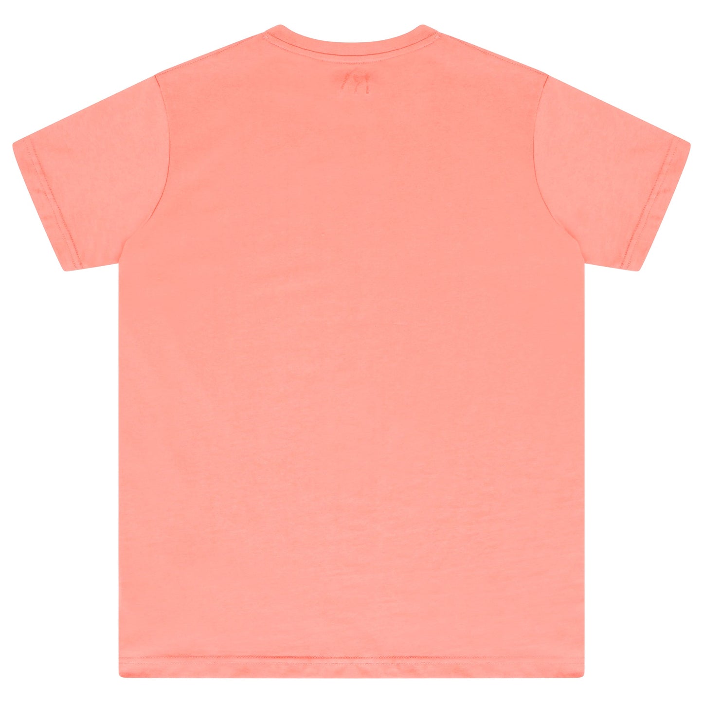 Back view of a coral women’s t-shirt showing a regular fit. 