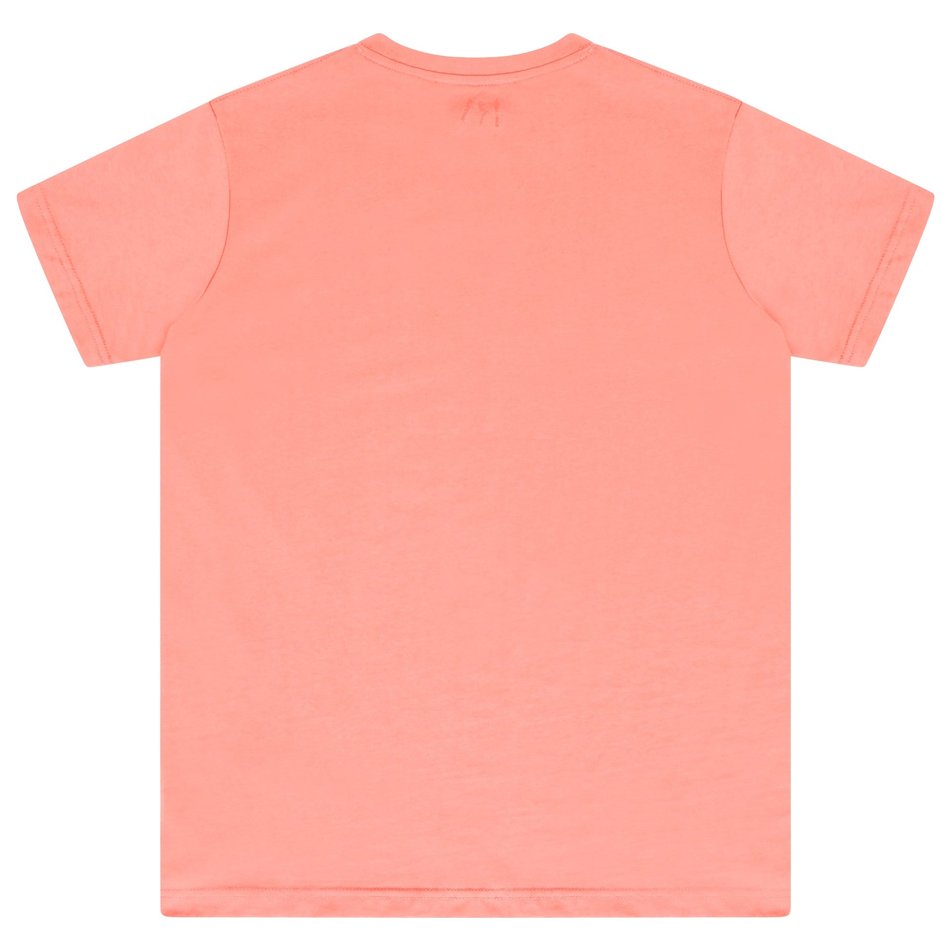 Back view of a coral women’s t-shirt showing a regular fit. 