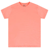 Basic coral cotton t-shirt for women, laid flat, round neckline visible. 
