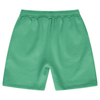 Back view of women’s green basic shorts showing relaxed fit and minimal design. 
