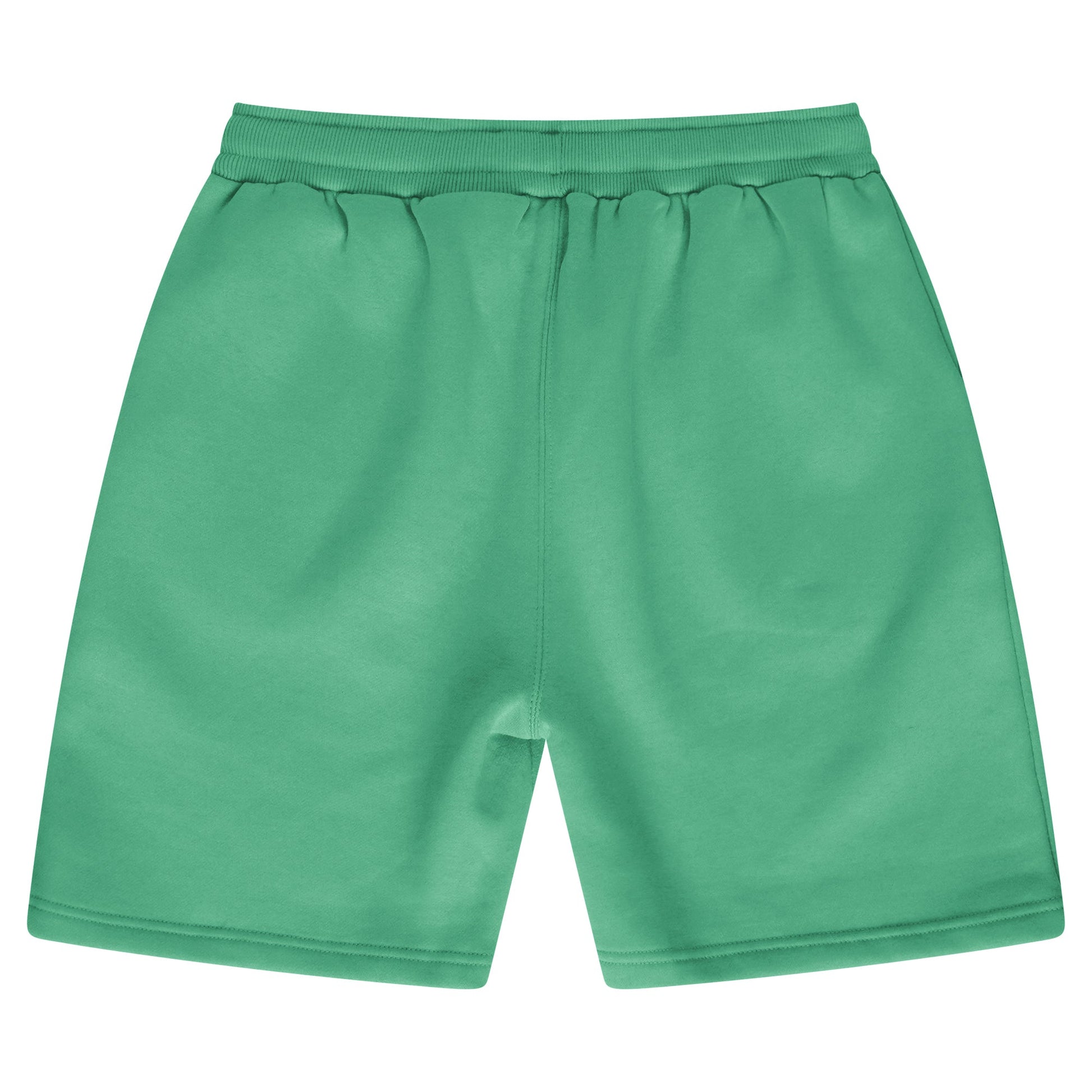 Back view of women’s green basic shorts showing relaxed fit and minimal design. 