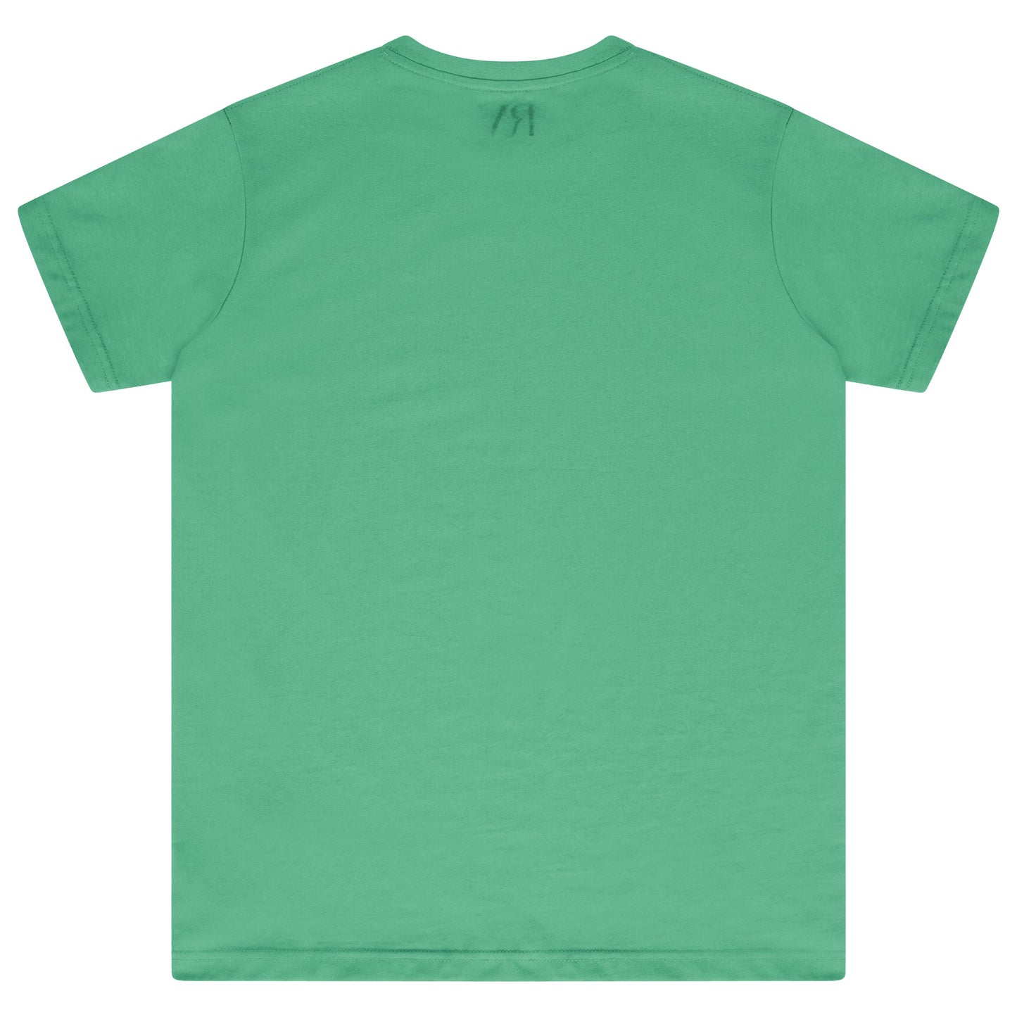 Back view of a women’s green basic t-shirt showing classic fit. 
